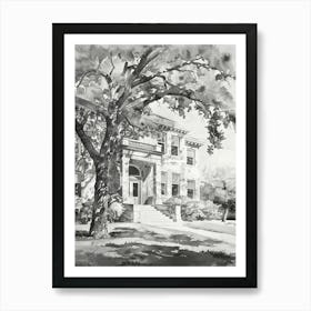 The Blanton Museum Of Art Austin Texas Black And White Watercolour 1 Art Print