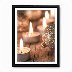 Christmas Advent festive light decoration on wooden background Art Print