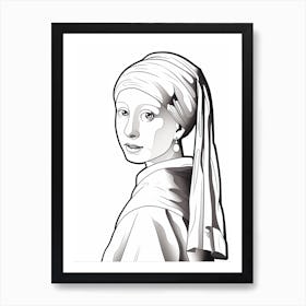 Line Art Inspired By The Girl With A Pearl Earring 2 Art Print