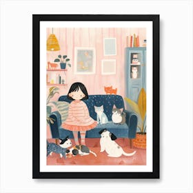 Girl Cat Lover Lo Fi Kawaii Illustration 3 Affiche