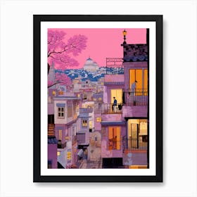 Istanbul Turkey 1 Vintage Pink Travel Illustration Art Print