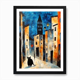 Painting Of Barcelona With A Cat In The Style Of Surrealism, Miro Style 4 Art Print