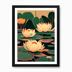 Lotus Flowers In Park Retro Illustration 2 Art Print