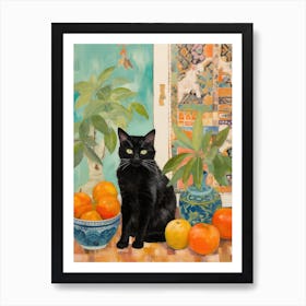 Black Cat With Oranges 3 Art Print