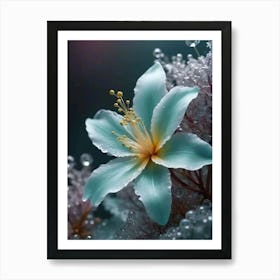 Blue Flower With Water Droplets 1 Art Print