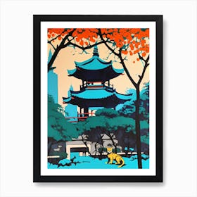 A Painting Of A Cat In Shanghai Botanical Garden, China In The Style Of Pop Art 01 Art Print