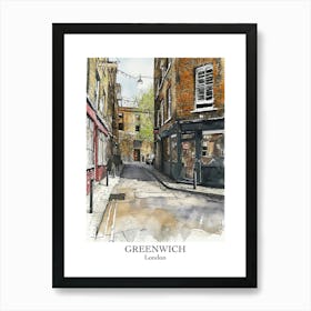 Greenwich London Borough   Street Watercolour 2 Poster Art Print