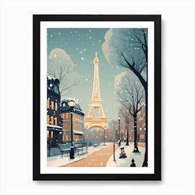 Winter Travel Night Illustration Paris France 4 Art Print