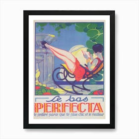 Le Bas Perfecta Stockings, Woman Reading, Vintage Poster Art Print
