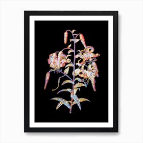 Stained Glass Tiger Lily Mosaic Botanical Illustration on Black Art Print