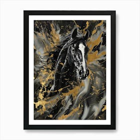 Gold And Black Horse Art Print