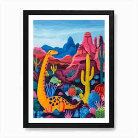 Geometric Colourful Dinosaur In The Desert Art Print