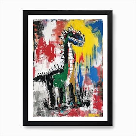 Abstract Paint Splash Primary Colour Dinosaur 2 Art Print