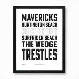 Surf Spots California 2 Art Print