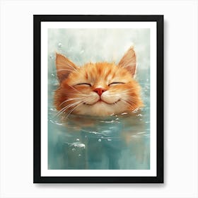 Happy Orange Cat Floating on Water 6 Art Print