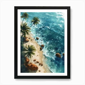 Watercolor Of A Tropical Beach Art Print