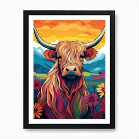 Floral Illustration Of Highland Cow 2 Art Print
