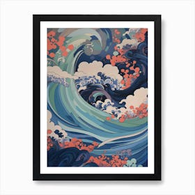 Red and Blue Ocean Waves Art Print