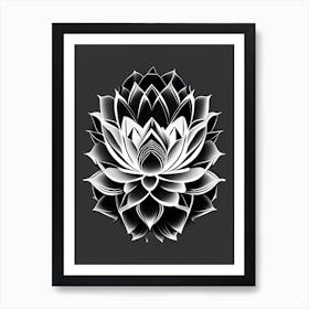 Lotus Flower Pattern Black And White Geometric 1 Art Print