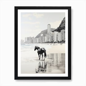 A Horse Oil Painting In Panema Beach, Brazil, Portrait 4 Art Print