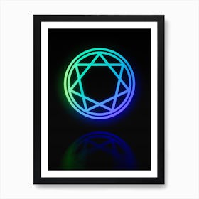 Neon Blue and Green Abstract Geometric Glyph on Black n.0335 Art Print