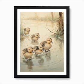 Ducklings Splashing Around In The Water 4 Art Print