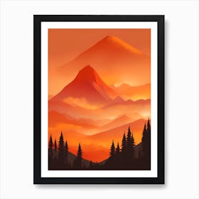 Misty Mountains Vertical Composition In Orange Tone 332 Art Print