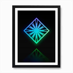 Neon Blue and Green Abstract Geometric Glyph on Black n.0278 Art Print