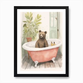 Teddy Bear Painting On A Bathtub Watercolour 7 Art Print