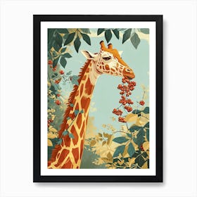 Giraffe Eating Berries Modern Illustration 4 Art Print