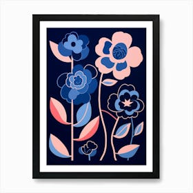 Blue Flower Illustration Camellia 3 Art Print