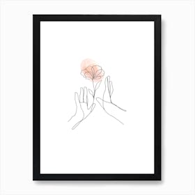 Hands And Flower, Outline, Line Art, Wall Print Art Print
