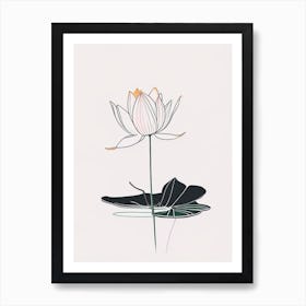 Blooming Lotus Flower In Pond Minimal Line Drawing 7 Art Print