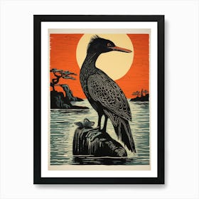 Vintage Bird Linocut Cormorant 2 Art Print