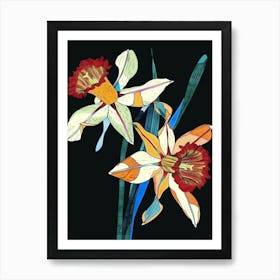 Neon Flowers On Black Daffodil 4 Art Print