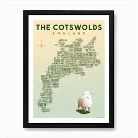 Cotswold Places Text Map Art Print