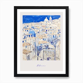 Athens Greece Mediterranean Blue Drawing Poster Art Print