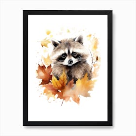 A Raccoon Watercolour In Autumn Colours 1 Art Print