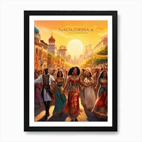 A Multicultural Parade Illustrative Poster Style Showcasing Various Ethnic Groups Dressed In Tradi (2) Art Print