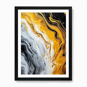 Abstract Texture On A Wall Swirling Pattern Of Fluid Gold Silver Yellow Grey And Black Resembli Art Print