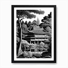 Katsura Imperial Villa, 1, Japan Linocut Black And White Vintage Art Print