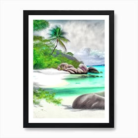 La Digue Island Seychelles Soft Colours Tropical Destination Art Print