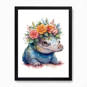 Ankylosaurus With A Crown Of Flowers Cute Dinosaur Watercolour 4 Art Print