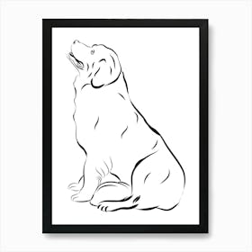 Golden Retriever Monoline Simple Line Art Drawing Art Print