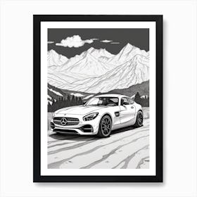 Mercedes Benz Amg Gt Snowy Mountain Drawing 3 Art Print