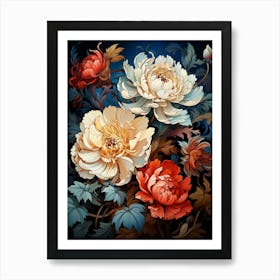 Peonies On A Black Background 3 Art Print