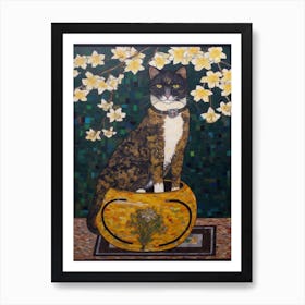 Daffodils With A Cat 1 Art Nouveau Klimt Style Art Print