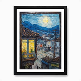 Window View Of Seoul South Korea In The Style Of Expressionism 4 Art Print