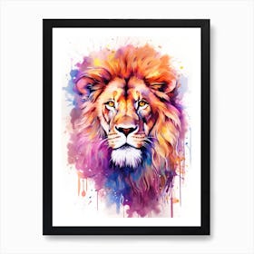 Lion Art Painting Watercolour Style 1 Art Print