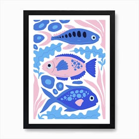 Blue And Pink Fish Ocean Collection Boho 1 Art Print